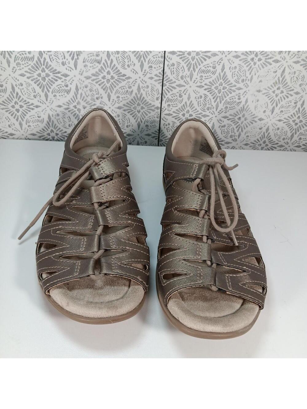 Earth Origins Belle Bridget Sandals Sz 7W Metallic Gold Platinum Gladiator Shoes